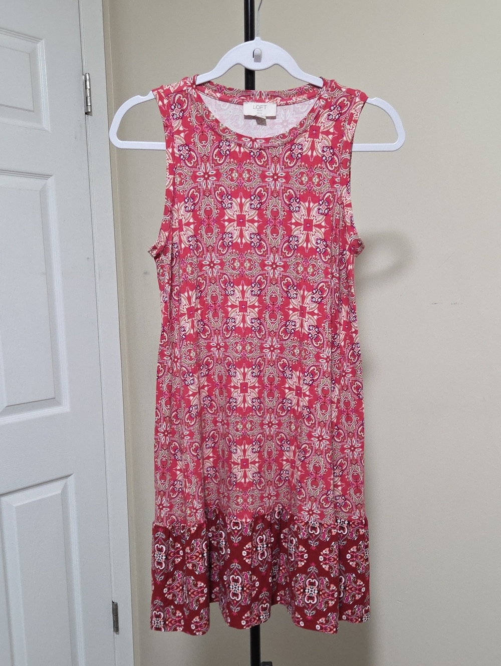 LOFT Pink Printed Sleeveless Midi Dress